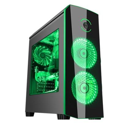 Itek Case Origin Gaming Mid Tower, Usb3, 2X12Cm Led  Fan, Window, Black Green