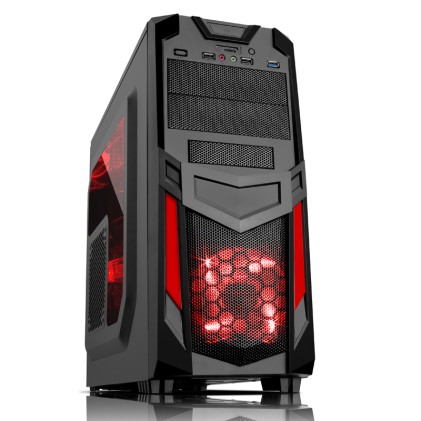Case INVADER R03 - Gaming Middle Tower USB3 12cm red fan ODD/HDD kit Trasp Wind Card Reader