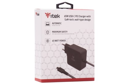 Itek Alimentatore A Muro Per Nb E Dispositivi Usb-C, Pd 65W, Gan
