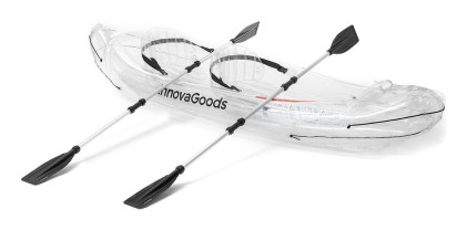 Kayak gonfiabile Innovagoods per 2 persone - Pompa manuale - Supporta fino a 180 kg - Include accessori - Borsa per il trasporto - 2 pagaie rimovibili - 312x100x51 cm - Trasparente e nero