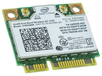 Scheda di Rete WiFi PCI-Express INTEL AC 3160, 1x1 AC + BT, HMC Dual Band