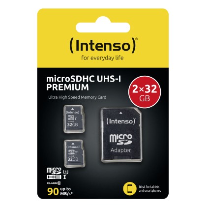 Intenso Micro Sd Uhs-I  Premium Con Incl Sd Adapter 32Gb Confezione Da 2 Pezzi