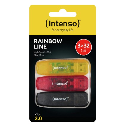 Intenso Pen Disk Rainbow Line 32Gb  Usb 2.0  Confezione Da 3 Pezzi (Arancione-Rossa-Nera)