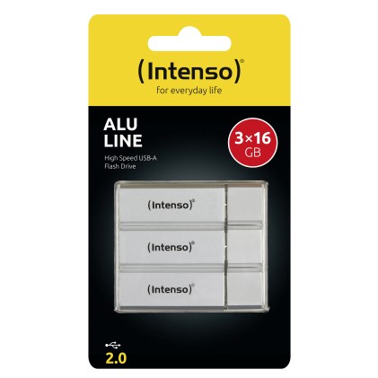 Intenso Pen Disk Alu Line 16Gb  Usb 2.0  Confezione Da 3 Pezzi (Silver)