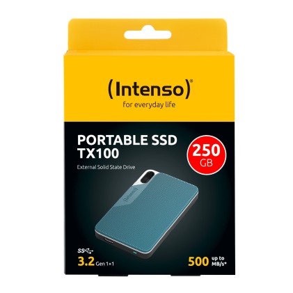 Intenso Ssd Esterno Tx100 250Gb Usb 3.2 R/W 500Mbs + Cavo Usb-C + Adattatore Usb-A