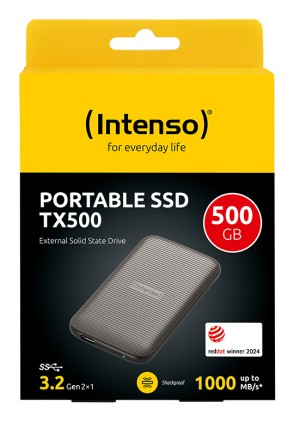 Intenso Ssd Esterno  Tx500 Usb 3.2  500Gb Gen 2X1 Cable Usb-C + Adapter Usb-A 1000 Mb/S