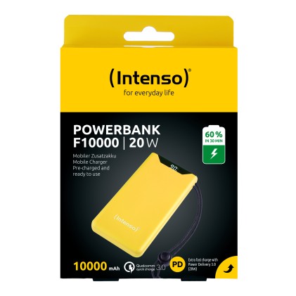 Intenso Power Bank  F10000, Pd, Qualcomm Quick Charge 3.0, Digital Percentage Display, Giallo