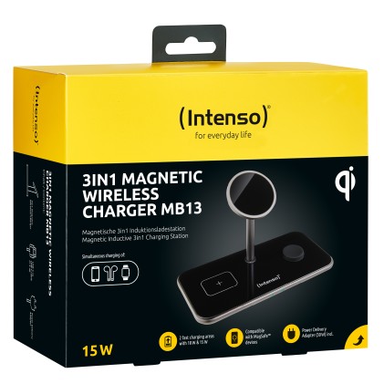 Intenso Magnetic Wireless Charging Stand Mb13 3 In 1 Magsafe Compatibility Output 15W Black