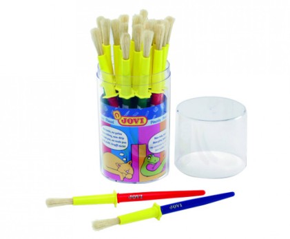 Jovi Jumbo Paint Brushes Bote 20 Pinceles Medianos Pelo Cerda - Gruesos de Pelo Natural - Mango de Plastico - No Gotean - Limpieza Facil - Sistema de Corona Antirrodamiento - Color Varios