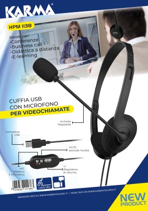 Cuffia C/Microfono Usb Bk Controllo Volume