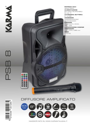 Speaker 8" 300W Mp3/Bluetooth/Sd/ Usb Con Led E Radiomicrofono