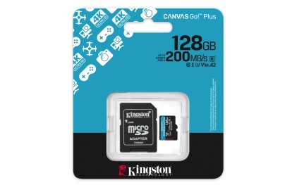 Kingston Technology Scheda microSDXC Canvas Go Plus Gen4 200MB/s A2 U3 V30 da 128 GB + adattatore