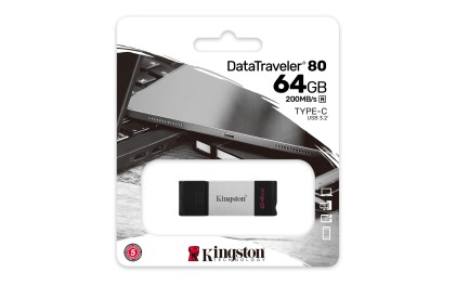 Kingston Technology DataTraveler 80 unit&agrave; flash USB 64 GB USB tipo-C 3.2 Gen 1 (3.1 Gen 1) Nero, Argento