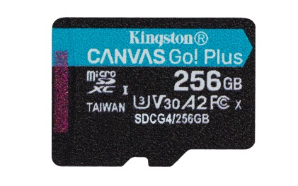 Kingston Technology Scheda microSDXC Canvas Go Plus Gen4 200MB/s A2 U3 V30 da 256 GB + adattatore