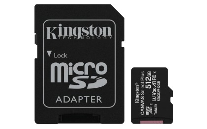 Kingston Micro Sdhc 512Gb Canvas Select 80R Cl10 Uhs-I Con Adattatore Sd