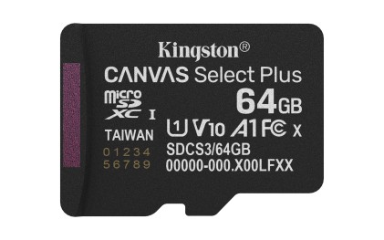 Kingston Technology 64GB microSDXC Canvas Select Plus Gen3 100MB/s A1 (Adattatore SD incluso)