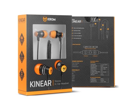 Krom Kinear Auricolare Cablato In-ear Giocare Nero, Arancione