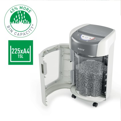 Leitz IQ OptiMax Home Office 225 distruggi documenti Taglio a frammenti 58 dB Grigio, Bianco