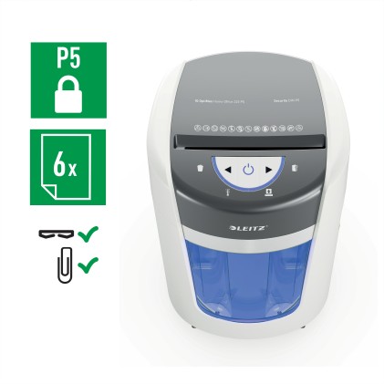 Leitz IQ OptiMax Home Office 225 distruggi documenti Taglio a frammenti 58 dB Grigio, Bianco