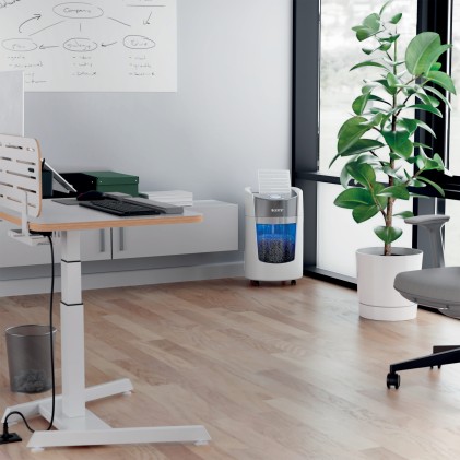 Leitz IQ OptiMax Small Office 350 distruggi documenti Taglio a frammenti 58 dB 22,3 cm Grigio, Bianco