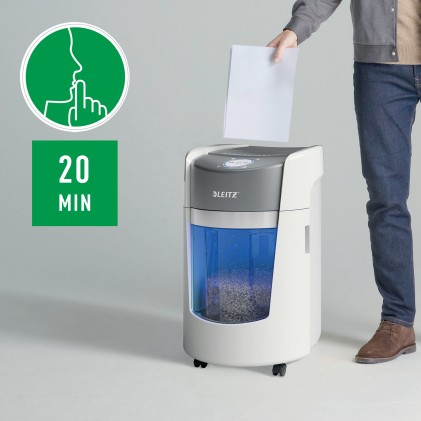 Leitz IQ OptiMax Small Office 350 distruggi documenti Taglio a frammenti 58 dB 22,3 cm Grigio, Bianco