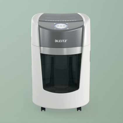 Leitz IQ OptiMax Small Office 350 distruggi documenti Taglio a frammenti 58 dB 22,3 cm Grigio, Bianco