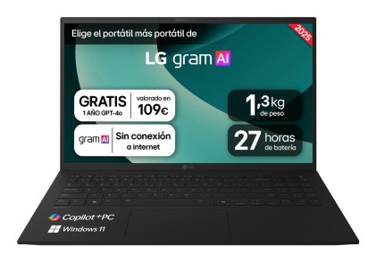 LG Gram 15Z80T AMD Ryzen AI 5 340 Computer portatile 38,1 cm (15") Full HD 16 GB LPDDR5x-SDRAM 512 GB SSD Wi-Fi 6E (802.11ax) Windows 11 Home Spagnolo Nero