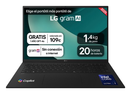 LG Gram 17ZD90T-G.AX88B laptop Intel Core Ultra 7 255H Computer portatile 43,2 cm (17") WQXGA 32 GB LPDDR5x-SDRAM 1 TB SSD Wi-Fi 7 (802.11be) FreeDOS Spagnolo Nero