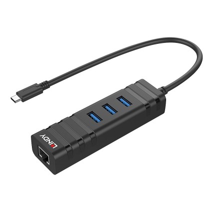 Lindy Adattatore Usb 3.1 Hub E Gigabit Ethernet Rj-45 3P Usb Tipo A Con Usb 3.1 Tipo C
