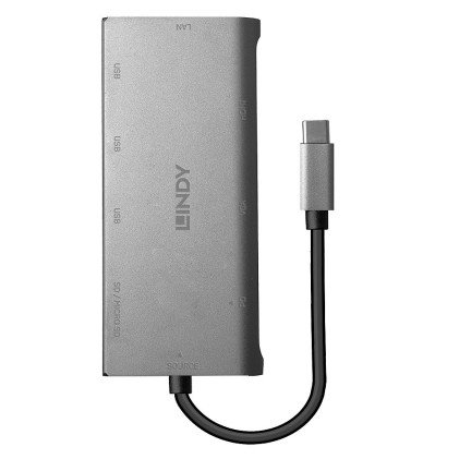 Lindy Mini Docking Station Per Laptop Usb 3.1 Tipo C - Hdmi, Vga, Pd 3.0 100W, Usb 3.1, Gigabit, Sd, Micro Sd, Audio