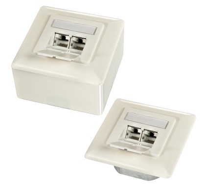 Presa a muro 2x RJ45 Cat.6A con ingresso orizzontale, bianco