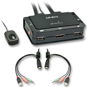 KVM Switch 2 Port Compact USB 2 HDMI 4K , Audio/Mik.