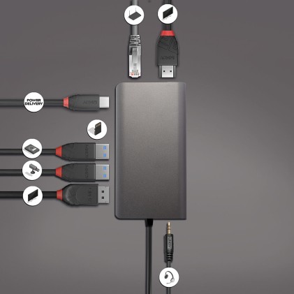 Lindy Dst-Mini Xt, Mini Docking Station Per Laptopusb-C Con Supporto 4K Su Singolo Display O Fhd Su