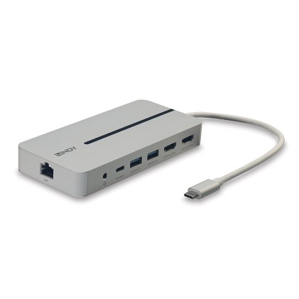 Lindy Dst-Mx Duo, Mini Docking Station Per Laptop/Macbook Usb-C Con Supporto 4K Su Doppio Display E
