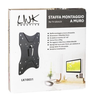 Staffa A Muro Fissa Ultrasottile Per Tv 23-42" Fino A Vesa 200X200