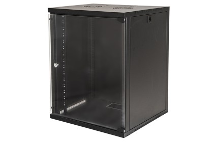 Armadio Rack 19" 18 Unita  Da Muro (A)900 (L)600 X Profondita  600 Mm. Colore Nero Porta Vetro - Lievemente danneggiato