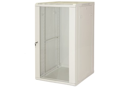 Armadio Rack 19&#34; 18 Unita&#39; Da Muro (A)900 (L)600 X Profondita&#39; 600 Mm. Colore Grigio Chiaro Porta Vetro