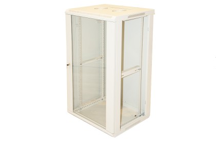 Armadio Rack 19&#34; 18 Unita&#39; Da Muro (A)900 (L)600 X Profondita&#39; 600 Mm. Colore Grigio Chiaro Porta Vetro