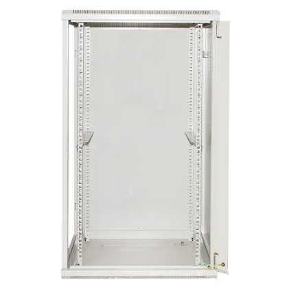Armadio Rack 19&#34; 18 Unita&#39; Da Muro (A)900 (L)600 X Profondita&#39; 600 Mm. Colore Grigio Chiaro Porta Vetro