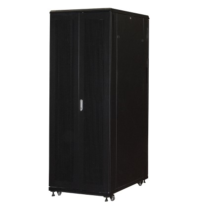 Armadio Rack 19&#34; 42U (A)2055, (L)800, (P)1000 Porta Traforata Colore Nero Con Guidacavi  Laterale