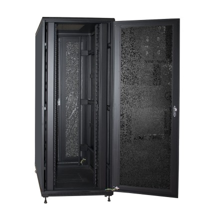 Armadio Rack 19&#34; 42U (A)2055, (L)800, (P)1000 Porta Traforata Colore Nero Con Guidacavi  Laterale