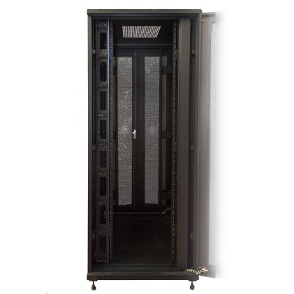 Armadio Rack 19&#34; 42U (A)2055, (L)800, (P)1000 Porta Traforata Colore Nero Con Guidacavi  Laterale