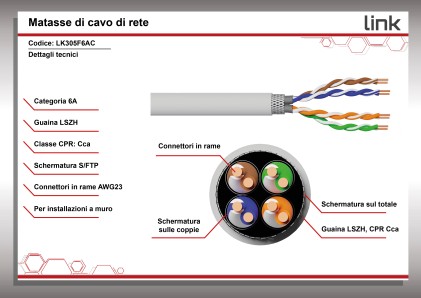Link Cavo Solido Schermato S/Ftp Per Reti Categoria 6A Lszh Awg23 In Rame Matassa Mt 305 Classe Cpr