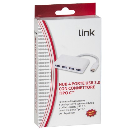 Hub Con 4 Porte Usb 3.0 Connettore Usb-C