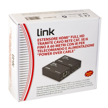 Estensore Hdmi<Sup>®</Sup> Tramite Cavo Rete Cat 6 Fino A 60 Metri 1080P Con Comando Infrarossi Alimentazione Del Ricevitore Poc (Power Over Cable)
