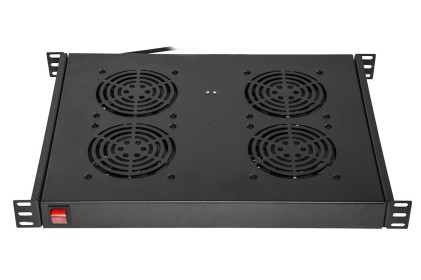Ripiano Per Armadi Rack19" Con 4 Ventole Nero 4 Agganci 483X330X44Mm Con Termostato