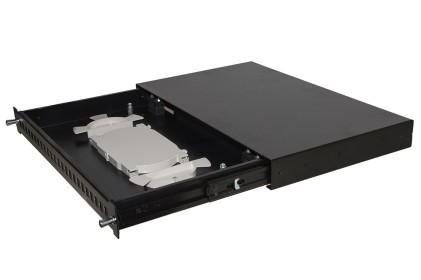 Cassetto Fibra Ottica 24 Porte Per Adattatori Lc Duplex E Sc Simplex 1 Unita’ Per Installazione 19&#34; Nero Con Binari Telescopici