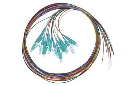 SET 12 CAVI PIGTAIL FIBRA OTTICA COLORATI CONNETTORI LC OM3 SIMPLEX 1 MT