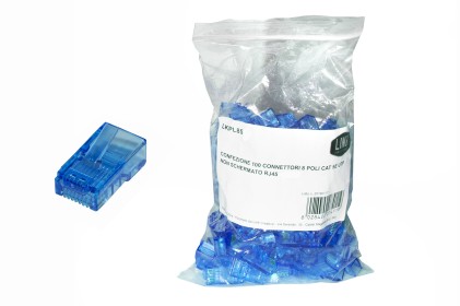 Confezione 100 Connettori 8 Poli Cat 5E Utp Non Schermato Rj45 Blu
