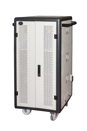 Armadio Alloggiamento 45 Tablet Con Ruote Multiprese Incluse Ventole Di Raffreddamento Porta In Acciaio Traforata Colore Grigio Nero